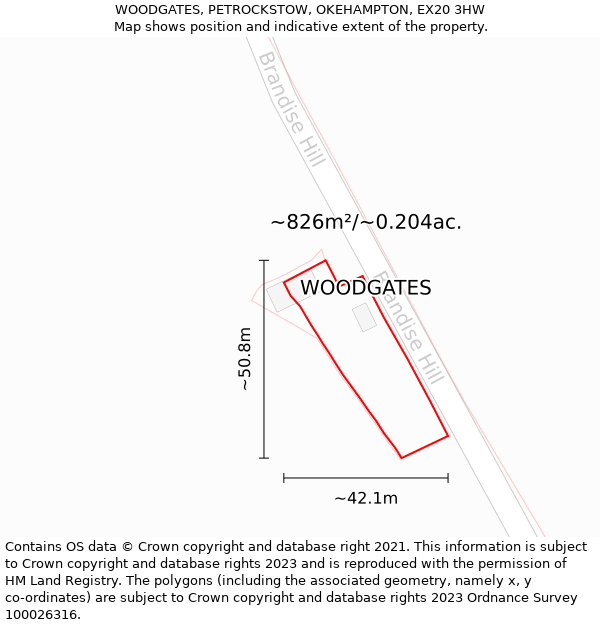 WOODGATES, PETROCKSTOW, OKEHAMPTON, EX20 3HW: Plot and title map