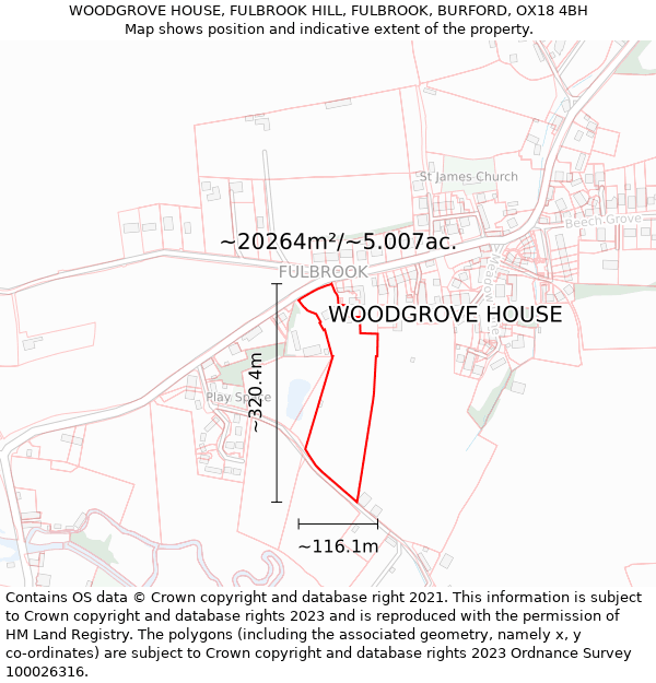 WOODGROVE HOUSE, FULBROOK HILL, FULBROOK, BURFORD, OX18 4BH: Plot and title map