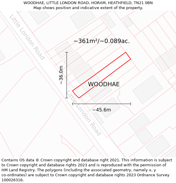 WOODHAE, LITTLE LONDON ROAD, HORAM, HEATHFIELD, TN21 0BN: Plot and title map