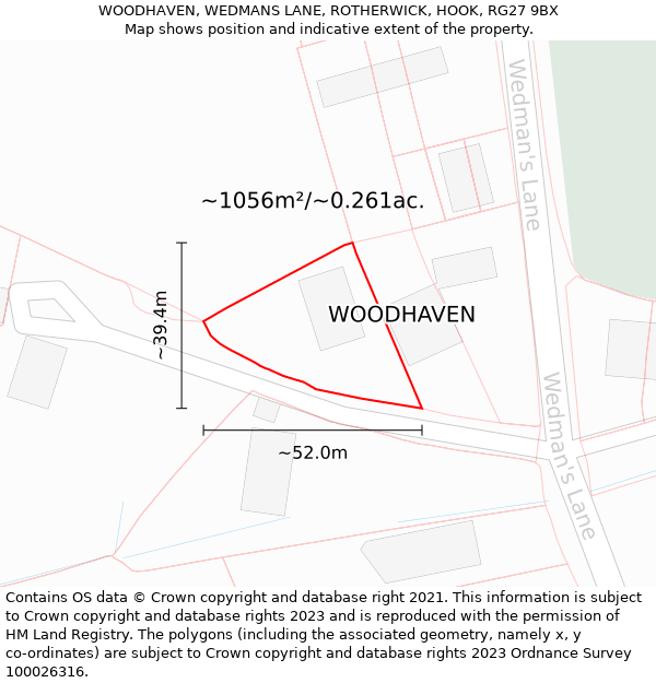 WOODHAVEN, WEDMANS LANE, ROTHERWICK, HOOK, RG27 9BX: Plot and title map