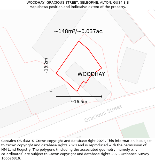 WOODHAY, GRACIOUS STREET, SELBORNE, ALTON, GU34 3JB: Plot and title map