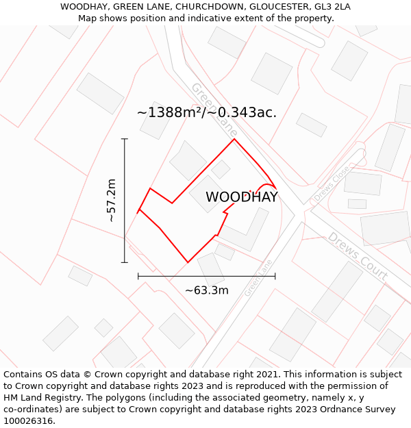 WOODHAY, GREEN LANE, CHURCHDOWN, GLOUCESTER, GL3 2LA: Plot and title map