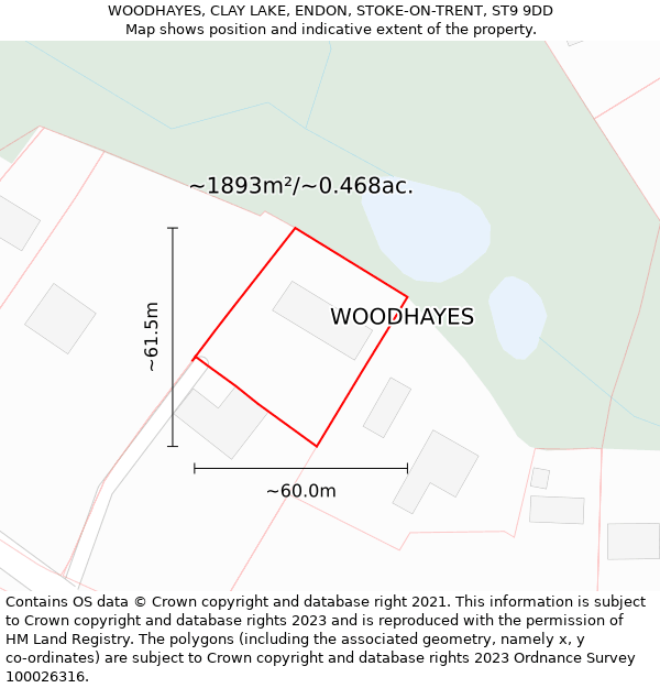 WOODHAYES, CLAY LAKE, ENDON, STOKE-ON-TRENT, ST9 9DD: Plot and title map