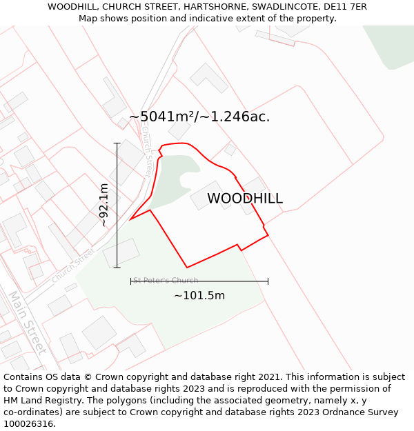 WOODHILL, CHURCH STREET, HARTSHORNE, SWADLINCOTE, DE11 7ER: Plot and title map