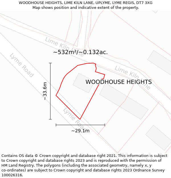 WOODHOUSE HEIGHTS, LIME KILN LANE, UPLYME, LYME REGIS, DT7 3XG: Plot and title map