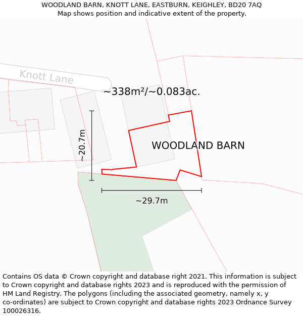 WOODLAND BARN, KNOTT LANE, EASTBURN, KEIGHLEY, BD20 7AQ: Plot and title map