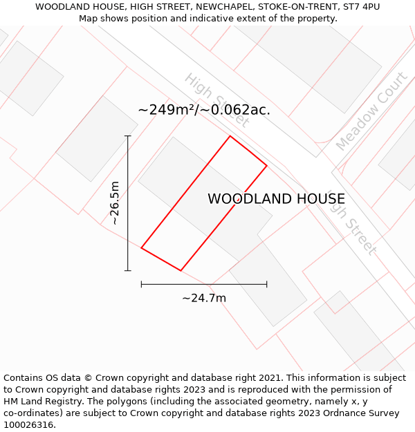 WOODLAND HOUSE, HIGH STREET, NEWCHAPEL, STOKE-ON-TRENT, ST7 4PU: Plot and title map