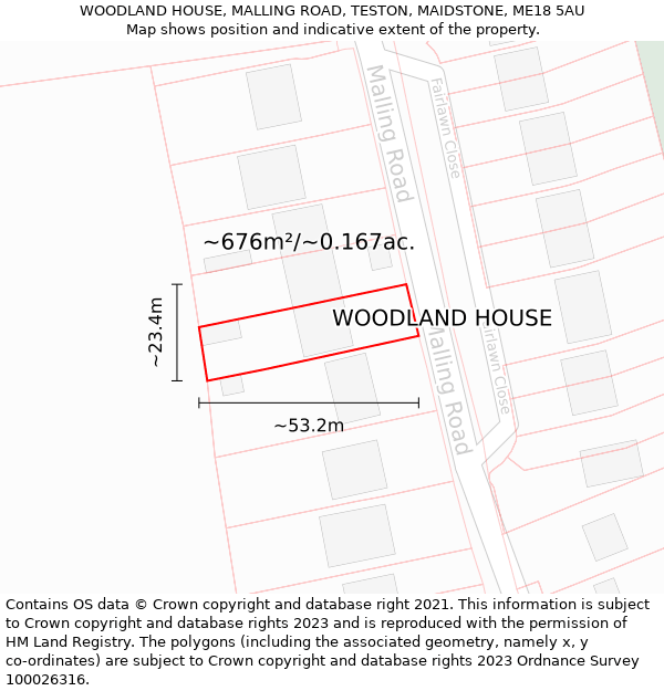 WOODLAND HOUSE, MALLING ROAD, TESTON, MAIDSTONE, ME18 5AU: Plot and title map