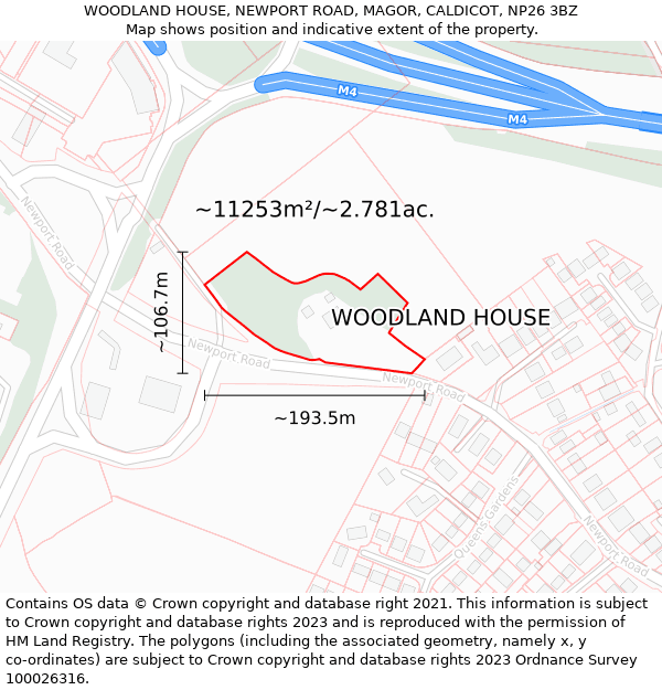 WOODLAND HOUSE, NEWPORT ROAD, MAGOR, CALDICOT, NP26 3BZ: Plot and title map