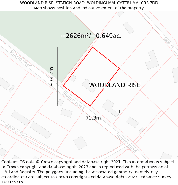 WOODLAND RISE, STATION ROAD, WOLDINGHAM, CATERHAM, CR3 7DD: Plot and title map