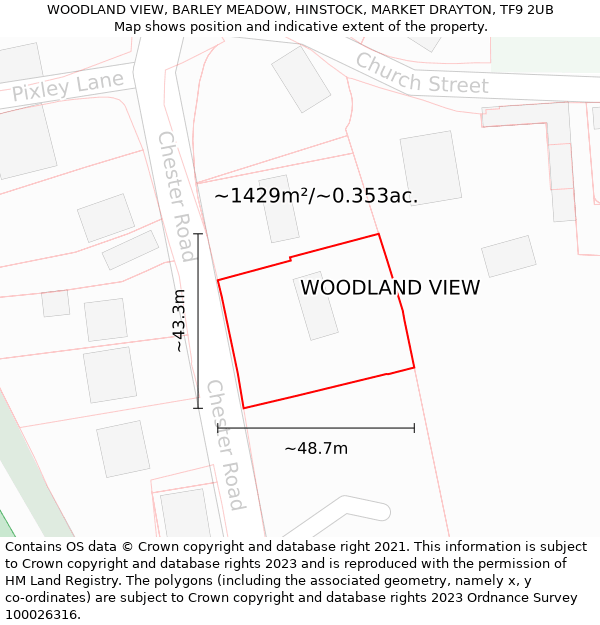 WOODLAND VIEW, BARLEY MEADOW, HINSTOCK, MARKET DRAYTON, TF9 2UB: Plot and title map