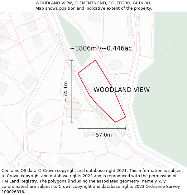 WOODLAND VIEW, CLEMENTS END, COLEFORD, GL16 8LL: Plot and title map