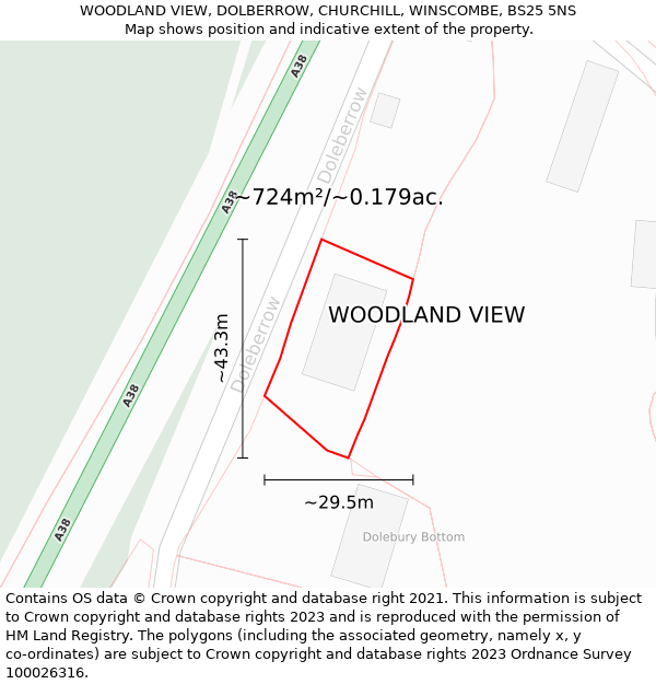 WOODLAND VIEW, DOLBERROW, CHURCHILL, WINSCOMBE, BS25 5NS: Plot and title map