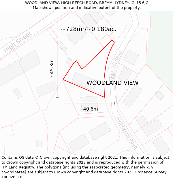 WOODLAND VIEW, HIGH BEECH ROAD, BREAM, LYDNEY, GL15 6JG: Plot and title map