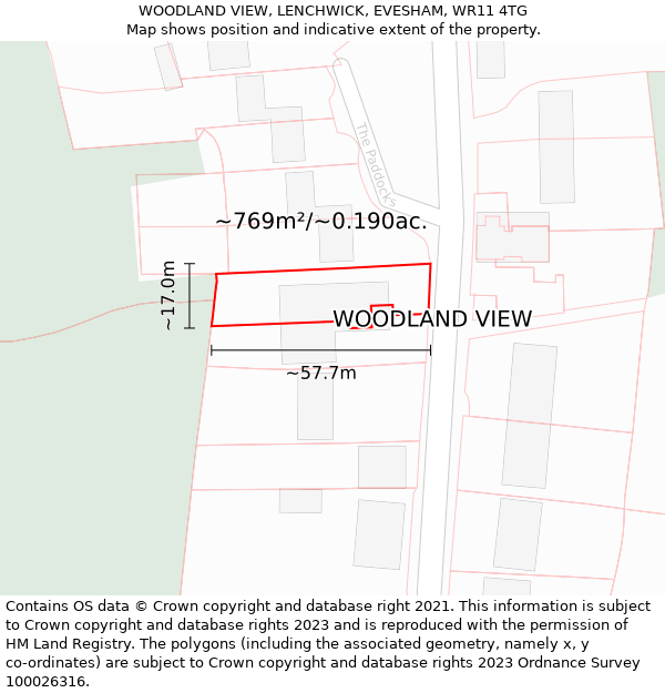 WOODLAND VIEW, LENCHWICK, EVESHAM, WR11 4TG: Plot and title map