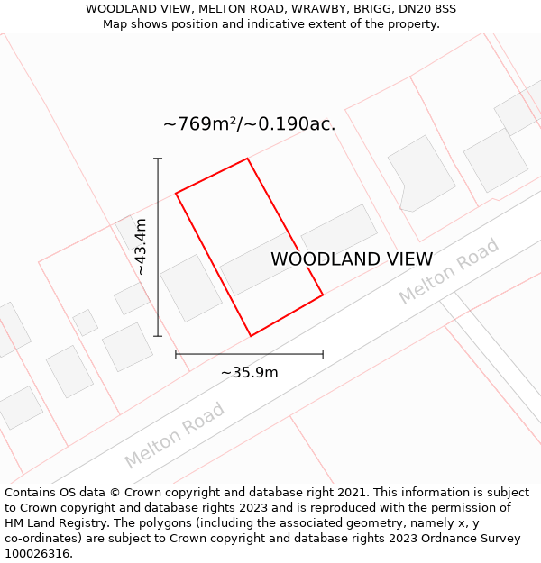 WOODLAND VIEW, MELTON ROAD, WRAWBY, BRIGG, DN20 8SS: Plot and title map