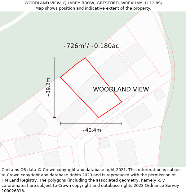 WOODLAND VIEW, QUARRY BROW, GRESFORD, WREXHAM, LL12 8SJ: Plot and title map