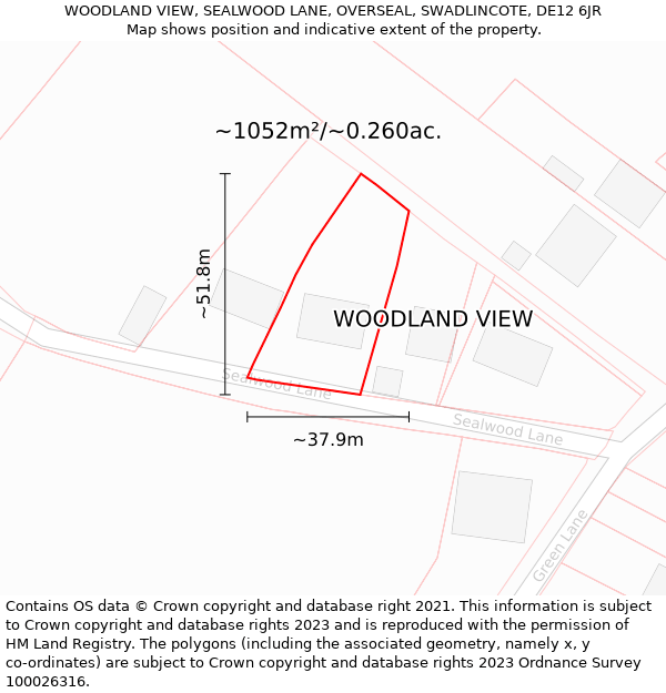 WOODLAND VIEW, SEALWOOD LANE, OVERSEAL, SWADLINCOTE, DE12 6JR: Plot and title map