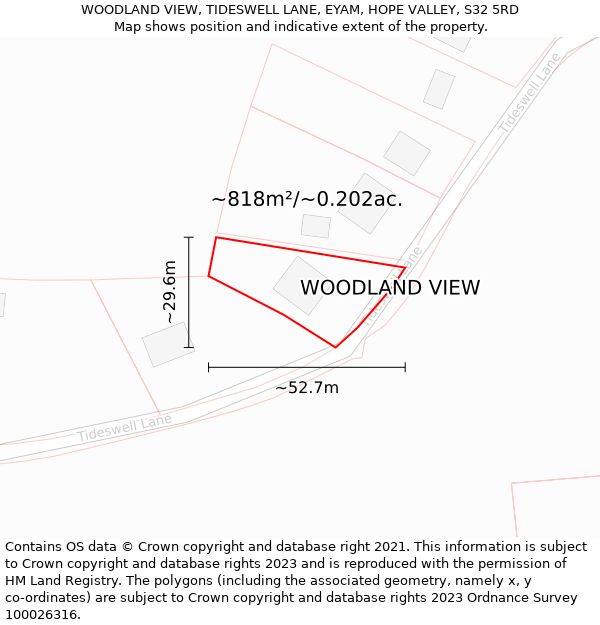 WOODLAND VIEW, TIDESWELL LANE, EYAM, HOPE VALLEY, S32 5RD: Plot and title map