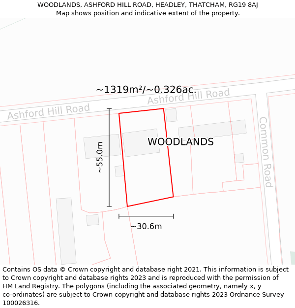 WOODLANDS, ASHFORD HILL ROAD, HEADLEY, THATCHAM, RG19 8AJ: Plot and title map