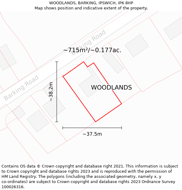 WOODLANDS, BARKING, IPSWICH, IP6 8HP: Plot and title map