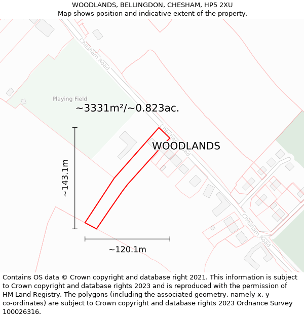 WOODLANDS, BELLINGDON, CHESHAM, HP5 2XU: Plot and title map