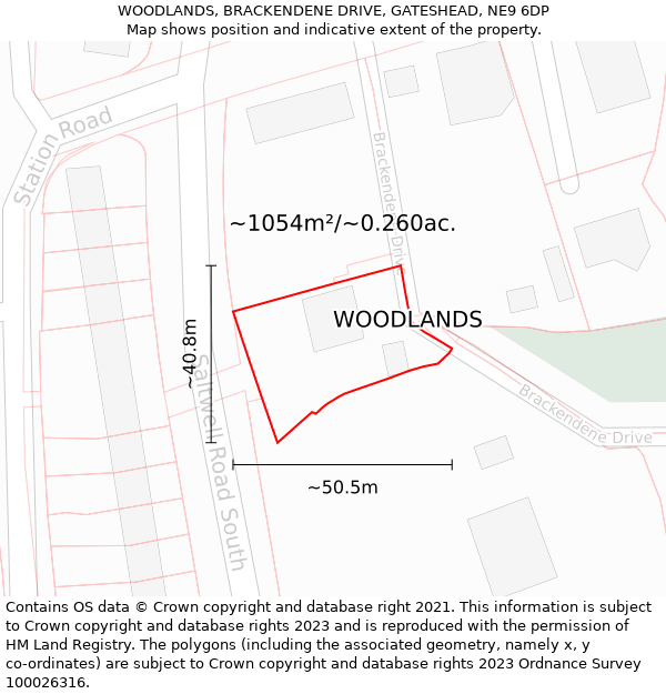 WOODLANDS, BRACKENDENE DRIVE, GATESHEAD, NE9 6DP: Plot and title map