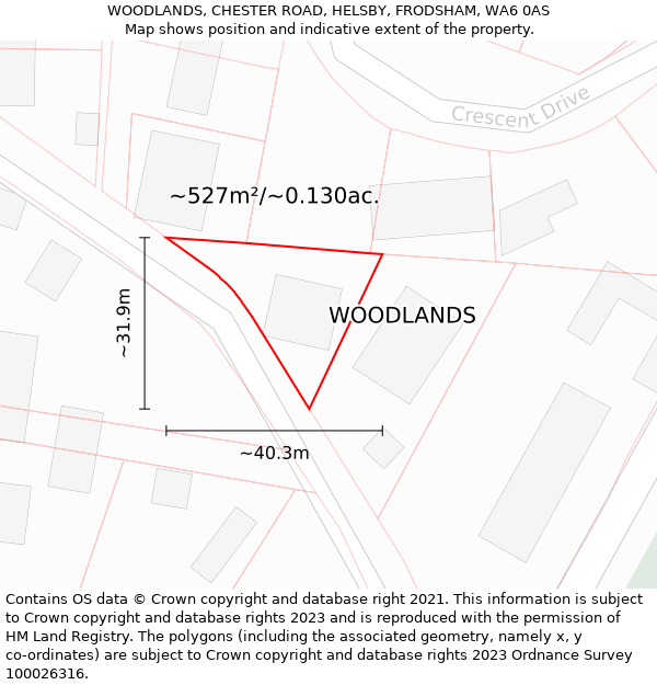 WOODLANDS, CHESTER ROAD, HELSBY, FRODSHAM, WA6 0AS: Plot and title map