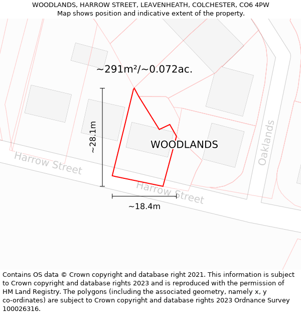 WOODLANDS, HARROW STREET, LEAVENHEATH, COLCHESTER, CO6 4PW: Plot and title map