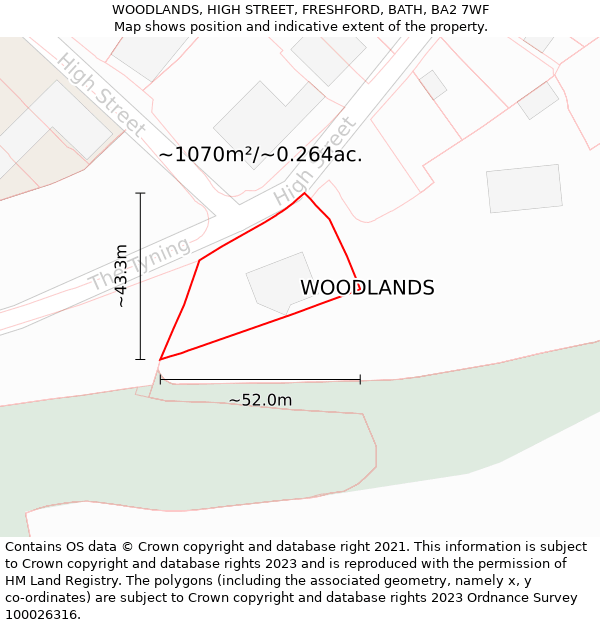 WOODLANDS, HIGH STREET, FRESHFORD, BATH, BA2 7WF: Plot and title map