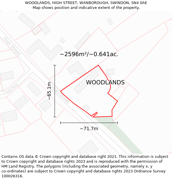 WOODLANDS, HIGH STREET, WANBOROUGH, SWINDON, SN4 0AE: Plot and title map