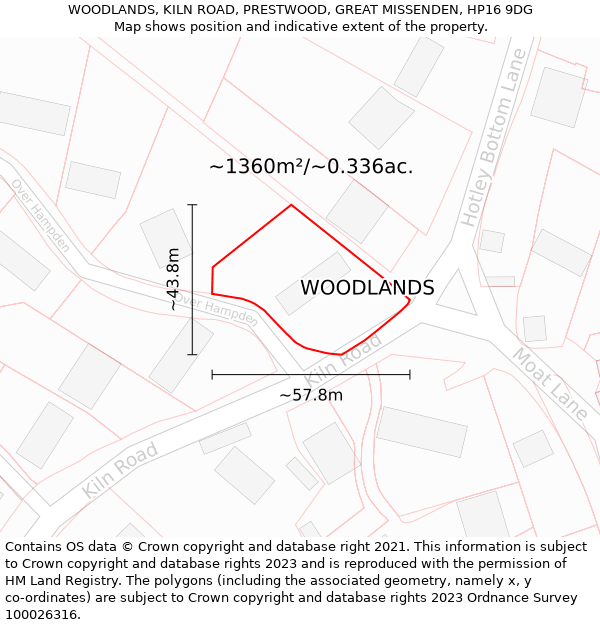 WOODLANDS, KILN ROAD, PRESTWOOD, GREAT MISSENDEN, HP16 9DG: Plot and title map