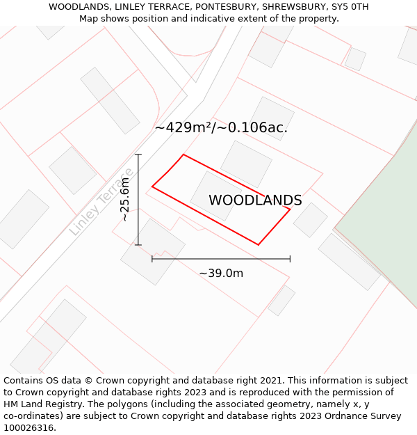 WOODLANDS, LINLEY TERRACE, PONTESBURY, SHREWSBURY, SY5 0TH: Plot and title map