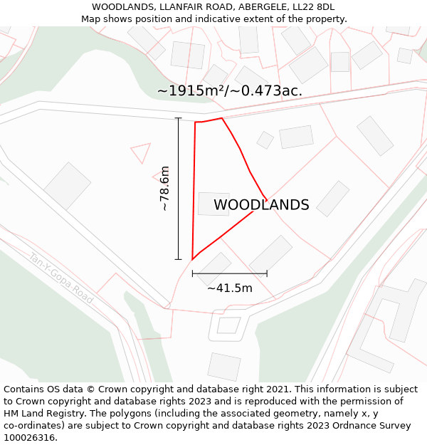 WOODLANDS, LLANFAIR ROAD, ABERGELE, LL22 8DL: Plot and title map