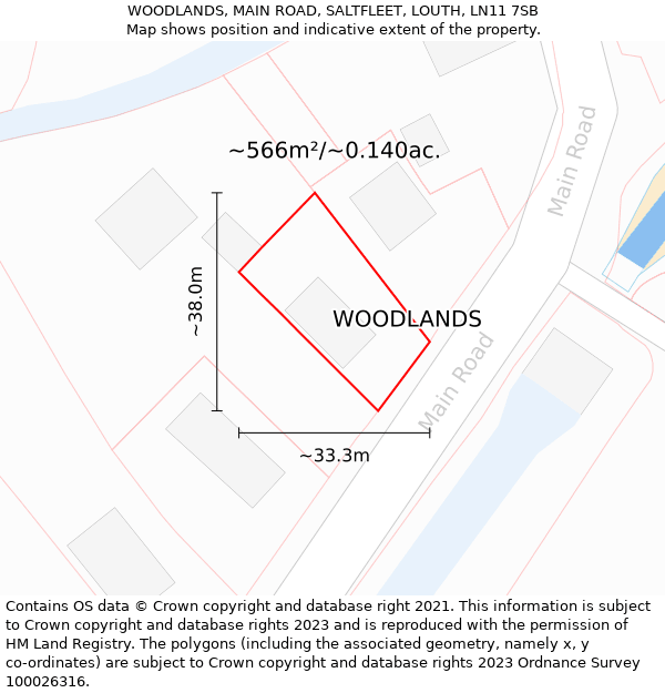 WOODLANDS, MAIN ROAD, SALTFLEET, LOUTH, LN11 7SB: Plot and title map