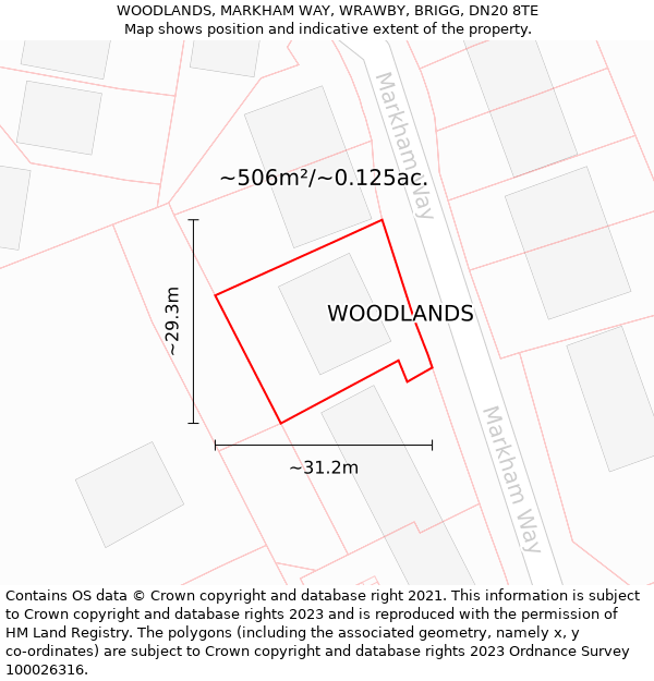 WOODLANDS, MARKHAM WAY, WRAWBY, BRIGG, DN20 8TE: Plot and title map