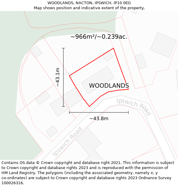 WOODLANDS, NACTON, IPSWICH, IP10 0EG: Plot and title map