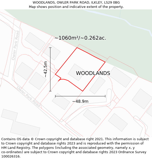 WOODLANDS, OWLER PARK ROAD, ILKLEY, LS29 0BG: Plot and title map