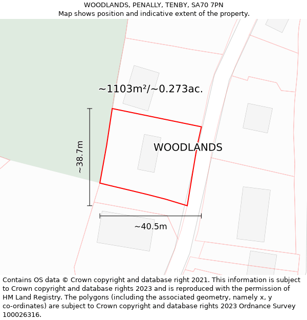 WOODLANDS, PENALLY, TENBY, SA70 7PN: Plot and title map