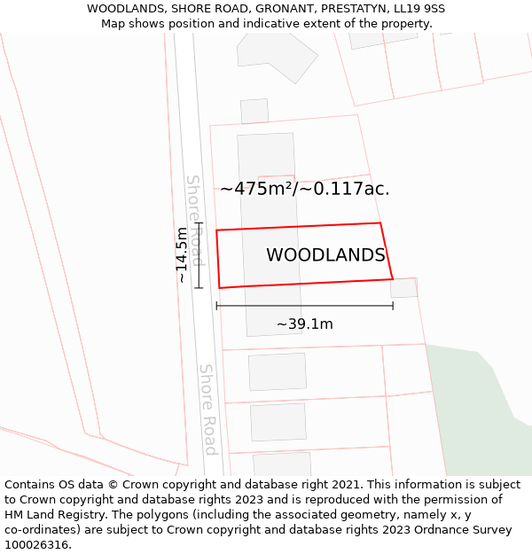 WOODLANDS, SHORE ROAD, GRONANT, PRESTATYN, LL19 9SS: Plot and title map