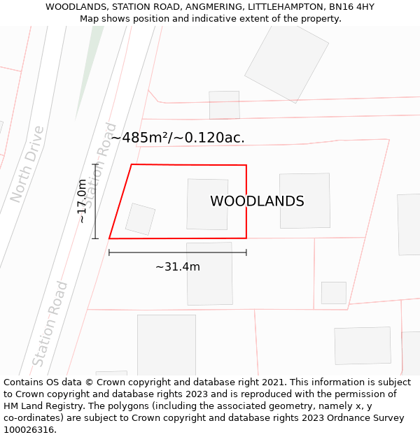 WOODLANDS, STATION ROAD, ANGMERING, LITTLEHAMPTON, BN16 4HY: Plot and title map