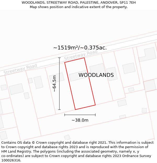 WOODLANDS, STREETWAY ROAD, PALESTINE, ANDOVER, SP11 7EH: Plot and title map