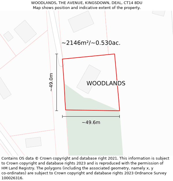 WOODLANDS, THE AVENUE, KINGSDOWN, DEAL, CT14 8DU: Plot and title map