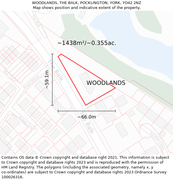 WOODLANDS, THE BALK, POCKLINGTON, YORK, YO42 2NZ: Plot and title map