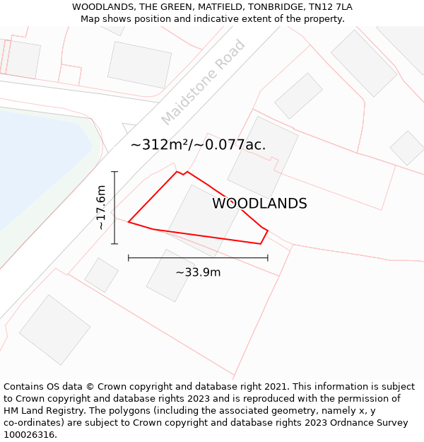 WOODLANDS, THE GREEN, MATFIELD, TONBRIDGE, TN12 7LA: Plot and title map