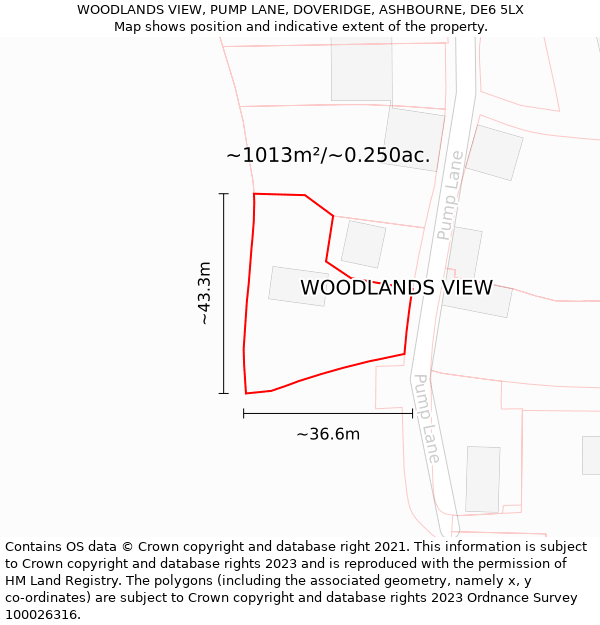 WOODLANDS VIEW, PUMP LANE, DOVERIDGE, ASHBOURNE, DE6 5LX: Plot and title map