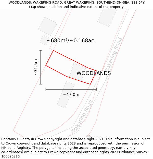 WOODLANDS, WAKERING ROAD, GREAT WAKERING, SOUTHEND-ON-SEA, SS3 0PY: Plot and title map