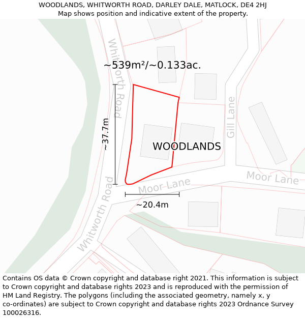 WOODLANDS, WHITWORTH ROAD, DARLEY DALE, MATLOCK, DE4 2HJ: Plot and title map