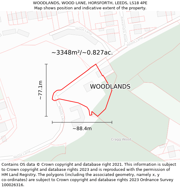 WOODLANDS, WOOD LANE, HORSFORTH, LEEDS, LS18 4PE: Plot and title map