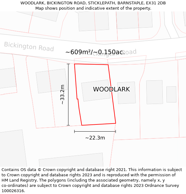 WOODLARK, BICKINGTON ROAD, STICKLEPATH, BARNSTAPLE, EX31 2DB: Plot and title map